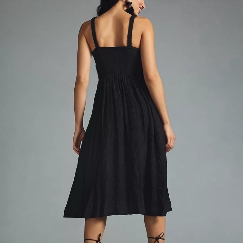 ANTHROPOLOGIE Black Smocked textured midi dress - Picture 16 of 16